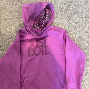Nike Kids Girl's Therma Graphic Drawstring Pullover Hoodie Pink Gaze Size Small